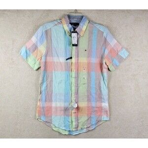 Tommy Hilfiger Men's Cotton Linen Short Sleeve Button Front Shirt Size XS